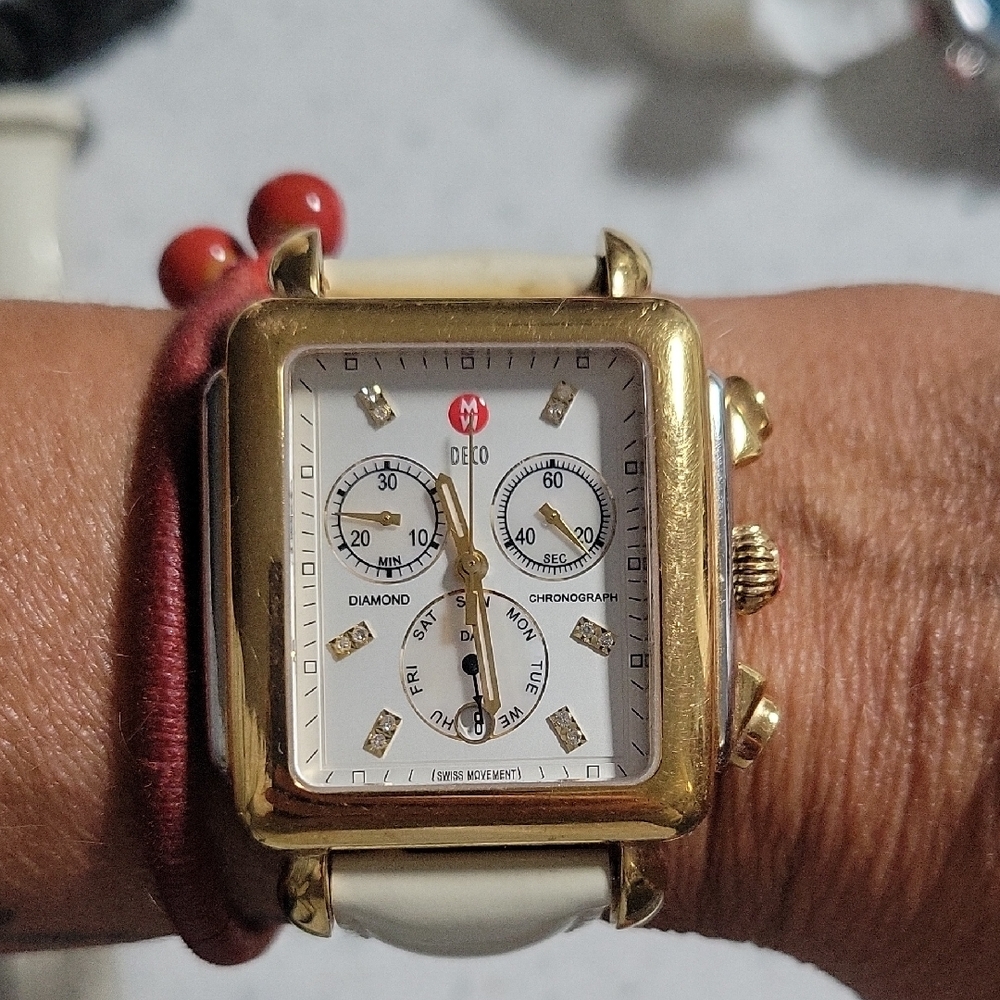 Gold and White Square Dial Watch